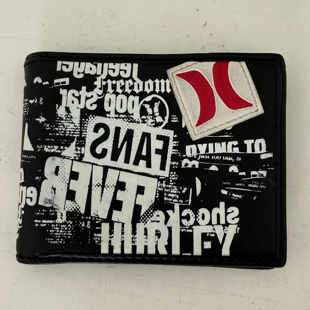 Hurley Bi-Fold Black and White Graphic Faux Leather Wallet